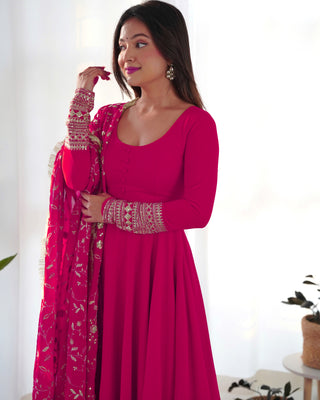 Rani Pink Elegant Georgette Anarkali Gown Set – Festive & Wedding Ready