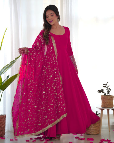 Rani Pink Elegant Georgette Anarkali Gown Set – Festive & Wedding Ready