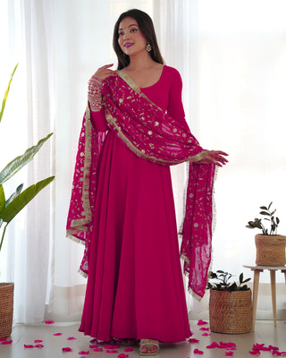 Rani Pink Elegant Georgette Anarkali Gown Set – Festive & Wedding Ready