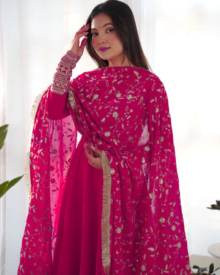Rani Pink Elegant Georgette Anarkali Gown Set – Festive & Wedding Ready