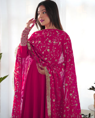 Rani Pink Elegant Georgette Anarkali Gown Set – Festive & Wedding Ready