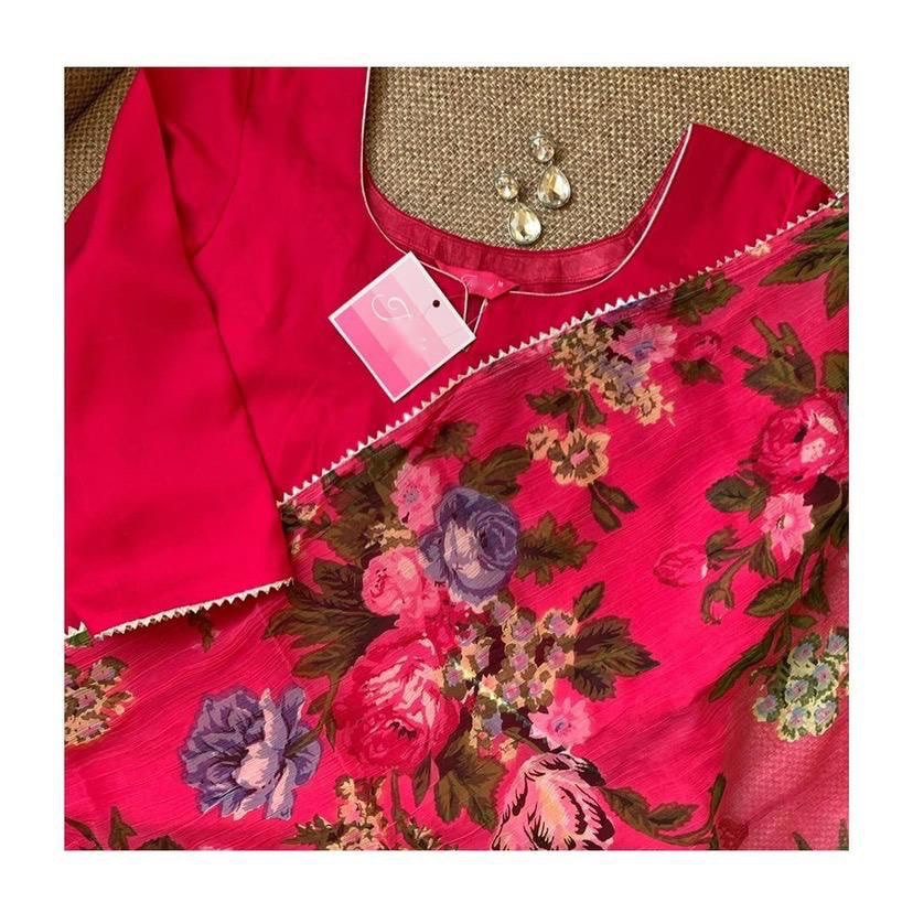 Rani Pink Elegant Kurta Set with Floral Dupatta – Pure Maska Cotton Silk