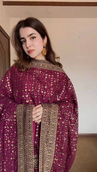 Rani Pink Elegant Monsoon Silk Embroidered Suit Set ClothsVilla