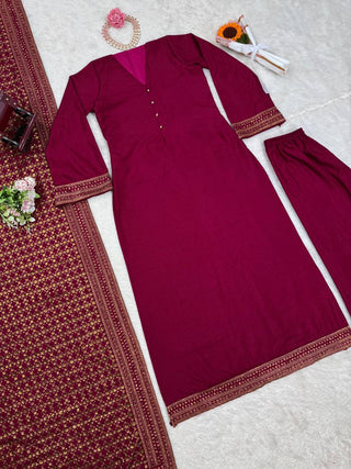 Rani Pink Elegant Monsoon Silk Embroidered Suit Set ClothsVilla