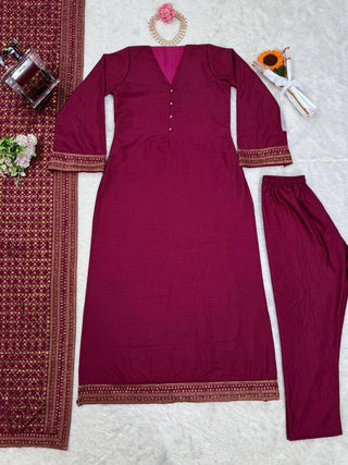 Rani Pink Elegant Monsoon Silk Embroidered Suit Set ClothsVilla