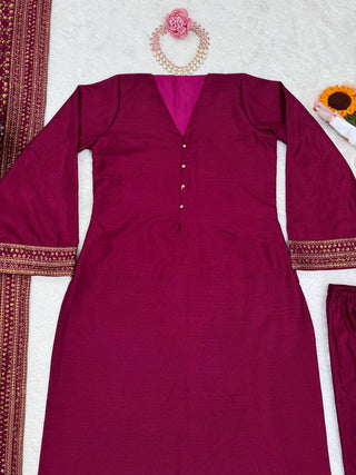 Rani Pink Elegant Monsoon Silk Embroidered Suit Set ClothsVilla