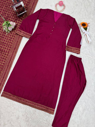 Rani Pink Elegant Monsoon Silk Embroidered Suit Set ClothsVilla