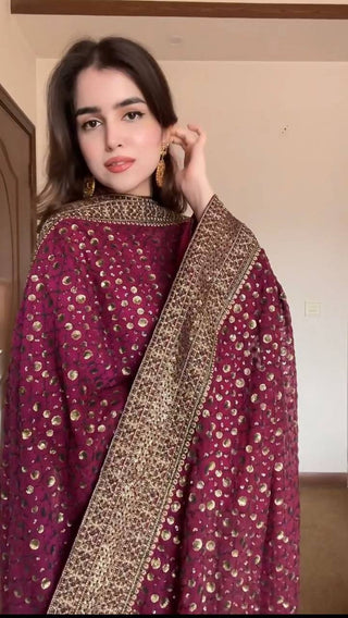 Rani Pink Elegant Monsoon Silk Embroidered Suit Set ClothsVilla