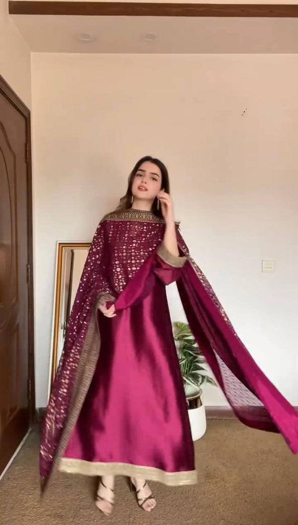Rani Pink Elegant Monsoon Silk Embroidered Suit Set ClothsVilla