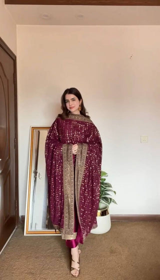 Rani Pink Elegant Monsoon Silk Embroidered Suit Set ClothsVilla