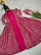 Load image into Gallery viewer, Rani Pink Elegant Party Wear Gown &amp; Long Koti Set with Embroidery and Sequins Clothsvilla