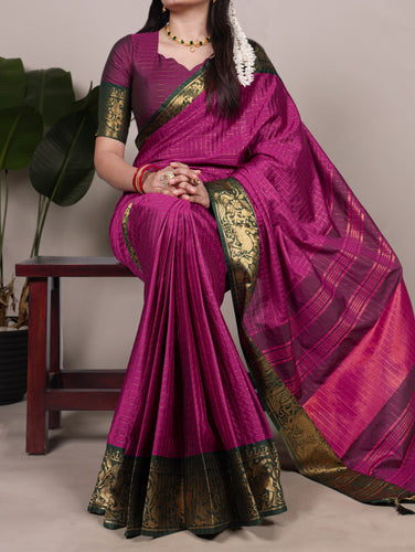 Rani Pink Elegant Poly Cotton Saree with Chex Zari Weaving ClothsVilla
