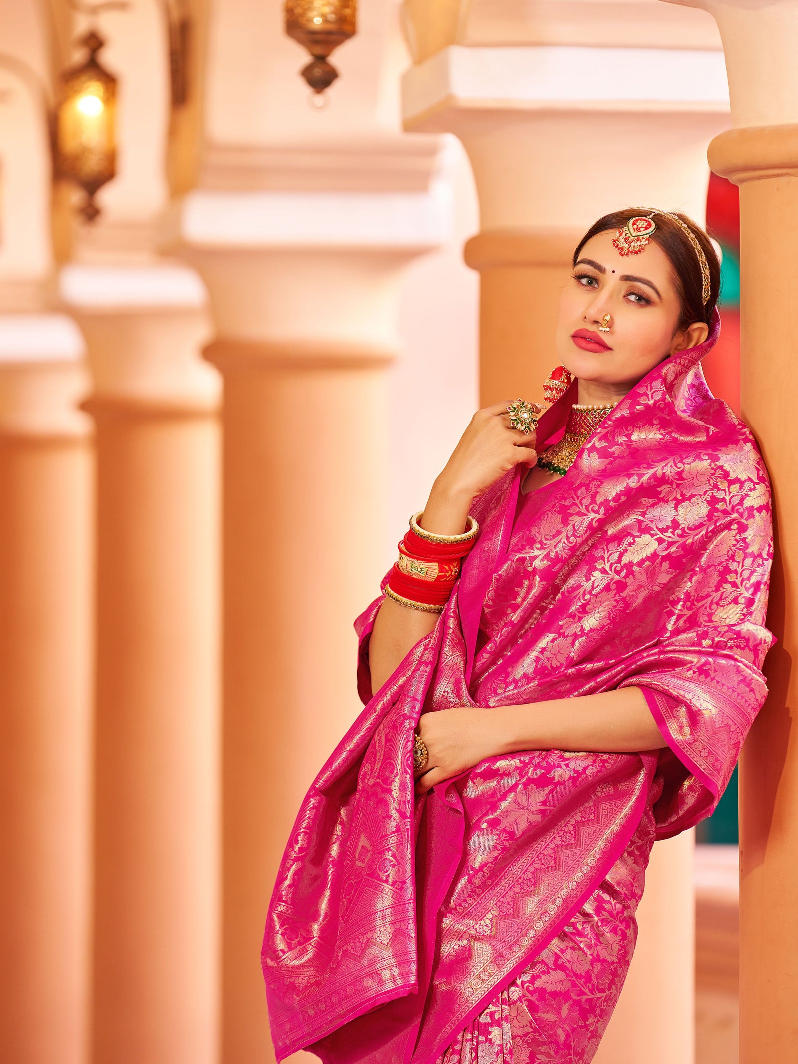 Rani Pink Elegant Silk Patola Printed Saree with Unstitched Blouse Piece ClothsVilla