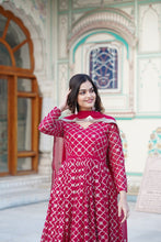 Load image into Gallery viewer, Rani Pink Embroidered Faux Blooming Gown with Sequin Dupatta ClothsVilla
