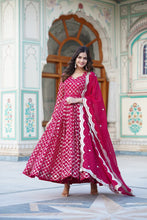 Load image into Gallery viewer, Rani Pink Embroidered Faux Blooming Gown with Sequin Dupatta ClothsVilla