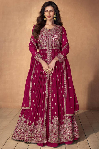 Rani Pink Embroidered Faux Georgette Lehenga Set with Dupatta ClothsVilla