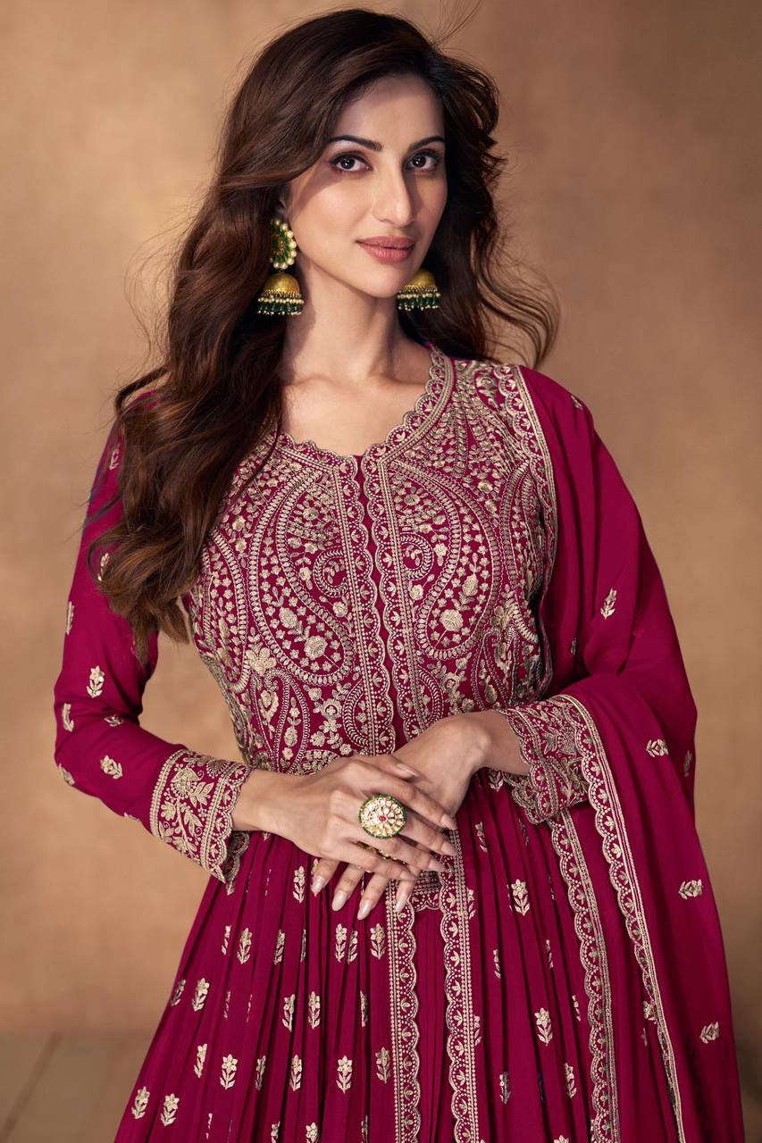 Rani Pink Embroidered Faux Georgette Lehenga Set with Dupatta ClothsVilla