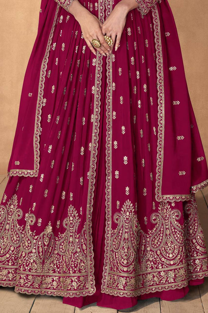 Rani Pink Embroidered Faux Georgette Lehenga Set with Dupatta ClothsVilla