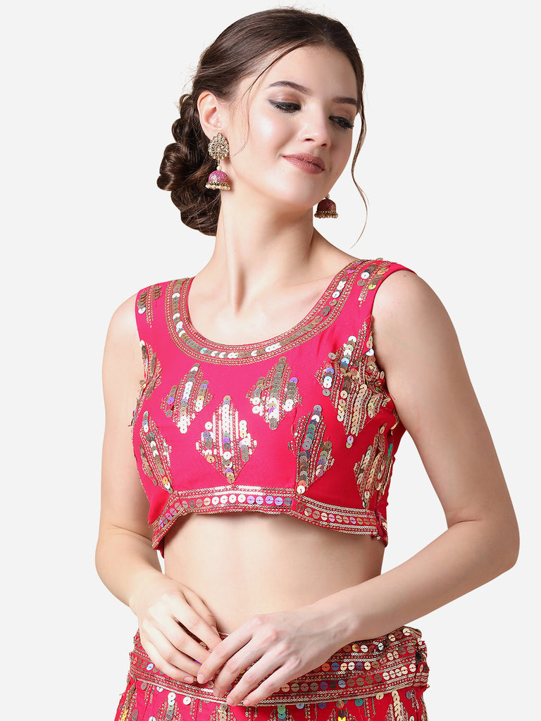 Rani Pink Embroidered Malai Satin Lehenga Choli for Parties ClothsVilla