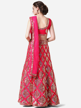 Rani Pink Embroidered Malai Satin Lehenga Choli for Parties ClothsVilla