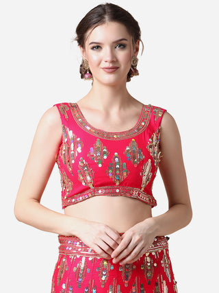 Rani Pink Embroidered Malai Satin Lehenga Choli for Parties ClothsVilla
