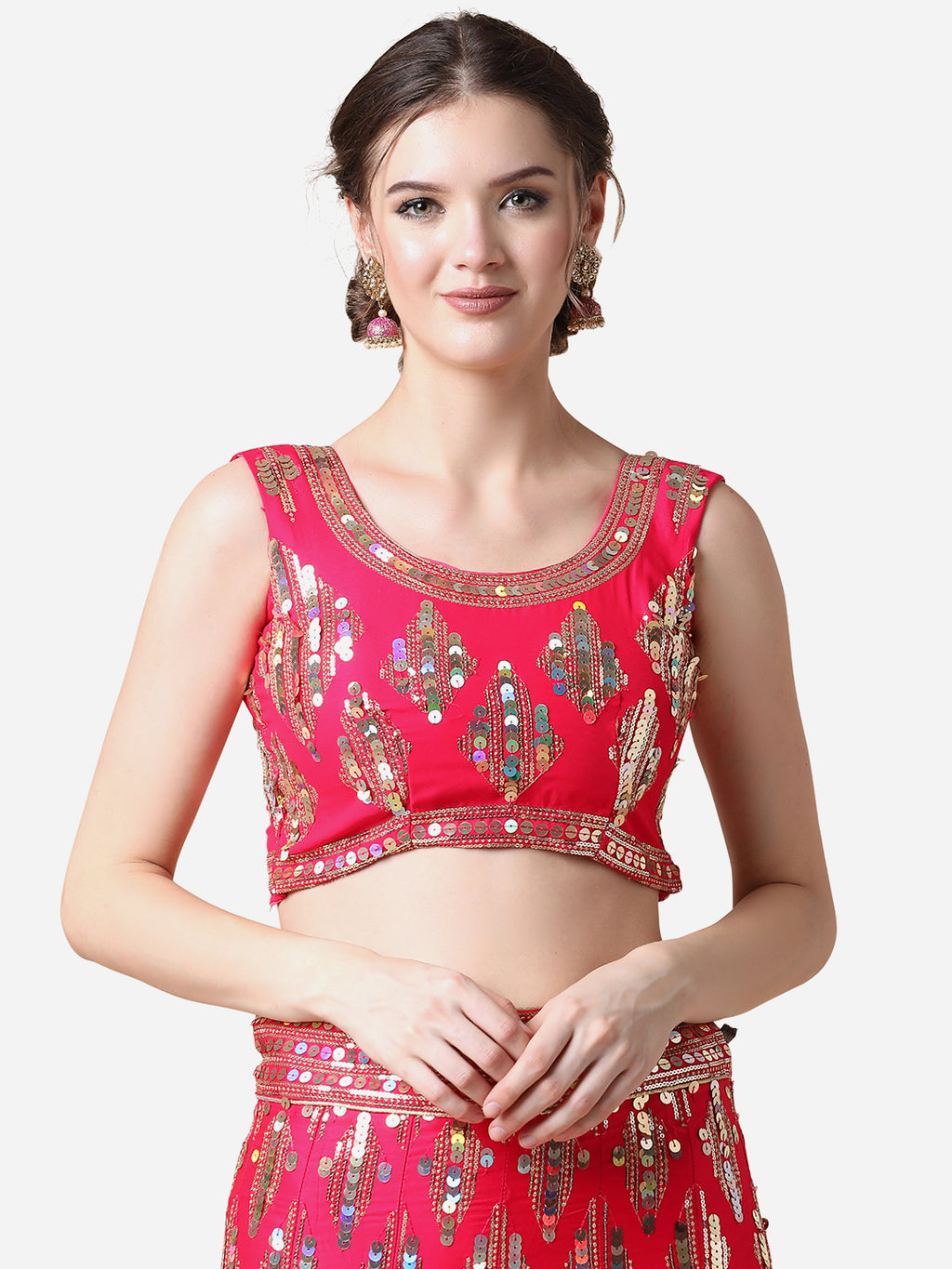 Rani Pink Embroidered Malai Satin Lehenga Choli for Parties ClothsVilla
