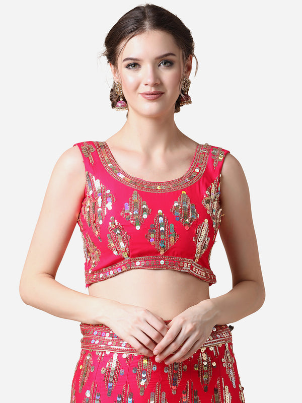 Rani Pink Embroidered Malai Satin Lehenga Choli for Parties ClothsVilla