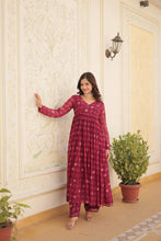 Load image into Gallery viewer, Rani Pink Faux Georgette Foil Print Readymade Top with Pant Set ClothsVilla