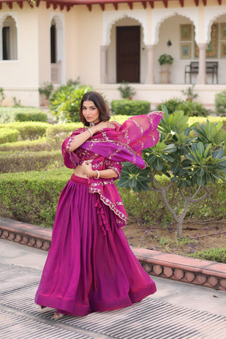 Rani Pink Fendi Silk Bridal Lehenga Set with Sequins Multithread Embroidery & Lace Dupatta – Full-Stitched Designer Wear ClothsVilla