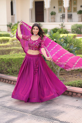 Rani Pink Fendi Silk Bridal Lehenga Set with Sequins Multithread Embroidery & Lace Dupatta – Full-Stitched Designer Wear ClothsVilla