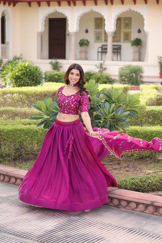 Rani Pink Fendi Silk Bridal Lehenga Set with Sequins Multithread Embroidery & Lace Dupatta – Full-Stitched Designer Wear ClothsVilla