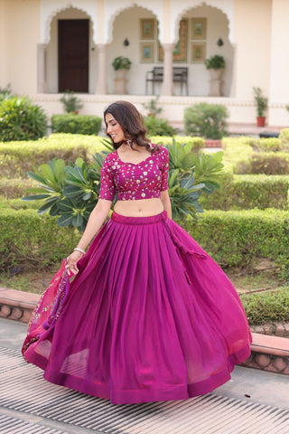 Rani Pink Fendi Silk Bridal Lehenga Set with Sequins Multithread Embroidery & Lace Dupatta – Full-Stitched Designer Wear ClothsVilla