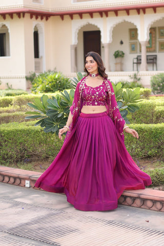 Rani Pink Fendi Silk Bridal Lehenga Set with Sequins Multithread Embroidery & Lace Dupatta – Full-Stitched Designer Wear ClothsVilla