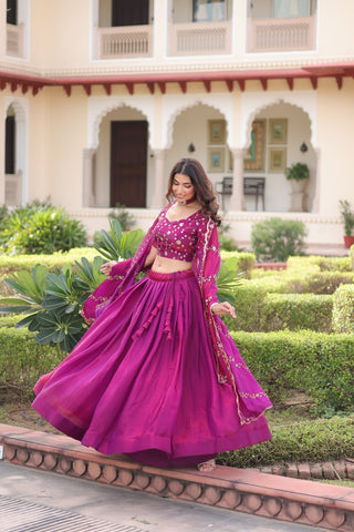 Rani Pink Fendi Silk Bridal Lehenga Set with Sequins Multithread Embroidery & Lace Dupatta – Full-Stitched Designer Wear ClothsVilla