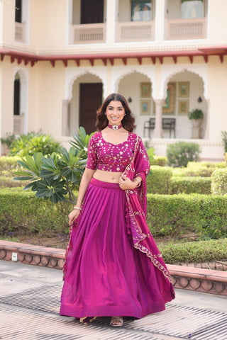 Rani Pink Fendi Silk Bridal Lehenga Set with Sequins Multithread Embroidery & Lace Dupatta – Full-Stitched Designer Wear ClothsVilla