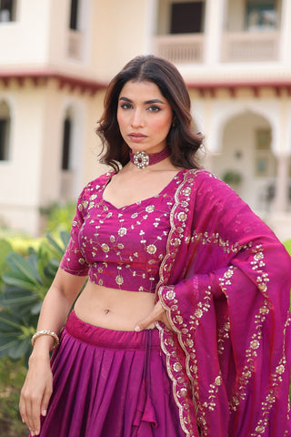 Rani Pink Fendi Silk Bridal Lehenga Set with Sequins Multithread Embroidery & Lace Dupatta – Full-Stitched Designer Wear ClothsVilla