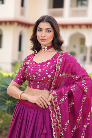 Rani Pink Fendi Silk Bridal Lehenga Set with Sequins Multithread Embroidery & Lace Dupatta – Full-Stitched Designer Wear ClothsVilla