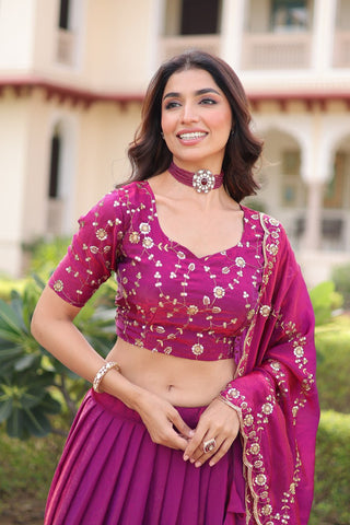 Rani Pink Fendi Silk Bridal Lehenga Set with Sequins Multithread Embroidery & Lace Dupatta – Full-Stitched Designer Wear ClothsVilla