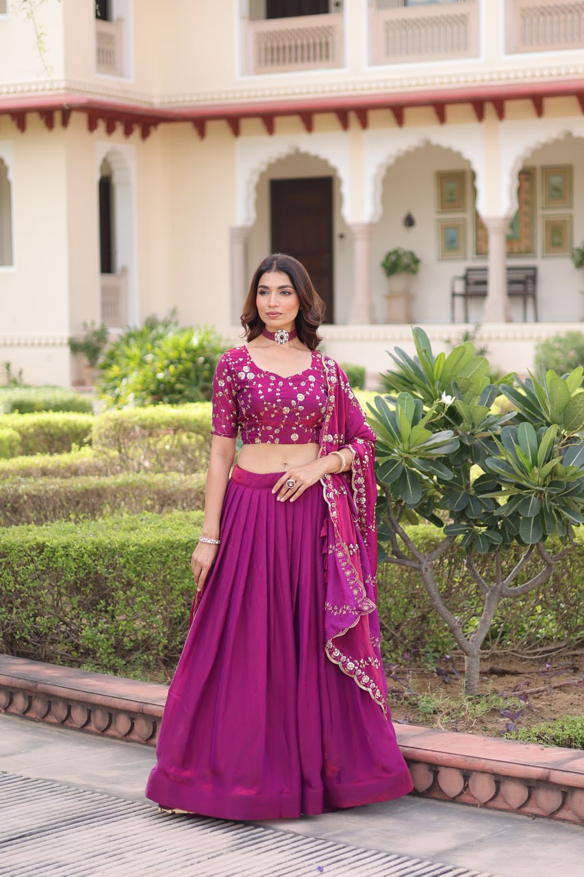 Rani Pink Fendi Silk Bridal Lehenga Set with Sequins Multithread Embroidery & Lace Dupatta – Full-Stitched Designer Wear ClothsVilla