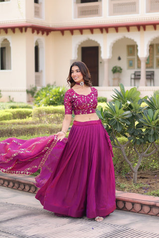 Rani Pink Fendi Silk Bridal Lehenga Set with Sequins Multithread Embroidery & Lace Dupatta – Full-Stitched Designer Wear ClothsVilla