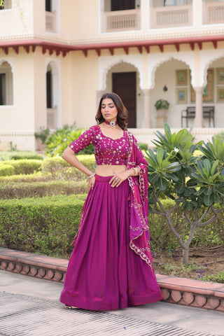 Rani Pink Fendi Silk Bridal Lehenga Set with Sequins Multithread Embroidery & Lace Dupatta – Full-Stitched Designer Wear ClothsVilla