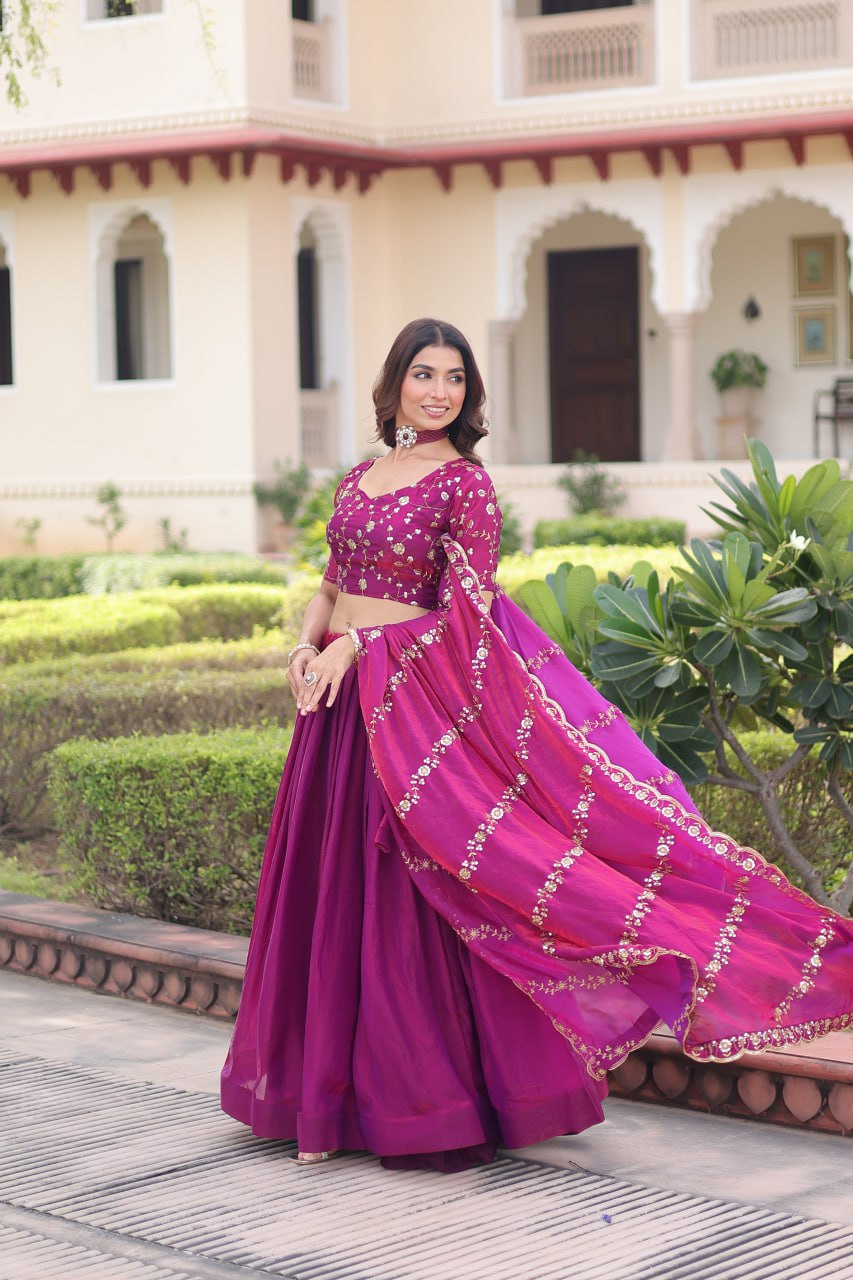 Rani Pink Fendi Silk Bridal Lehenga Set with Sequins Multithread Embroidery & Lace Dupatta – Full-Stitched Designer Wear ClothsVilla
