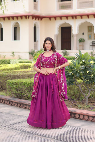 Rani Pink Fendi Silk Bridal Lehenga Set with Sequins Multithread Embroidery & Lace Dupatta – Full-Stitched Designer Wear ClothsVilla