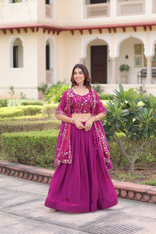 Rani Pink Fendi Silk Bridal Lehenga Set with Sequins Multithread Embroidery & Lace Dupatta – Full-Stitched Designer Wear ClothsVilla