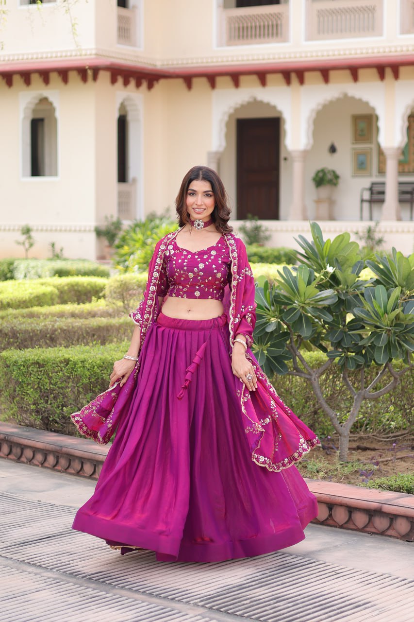 Rani Pink Fendi Silk Bridal Lehenga Set with Sequins Multithread Embroidery & Lace Dupatta – Full-Stitched Designer Wear ClothsVilla