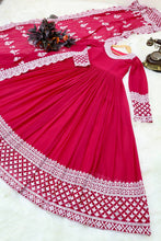 Load image into Gallery viewer, Rani Pink Fox Georgette Sequin Embroidered Gown with Flowing Skirt and Matching Dupatta ClothsVilla