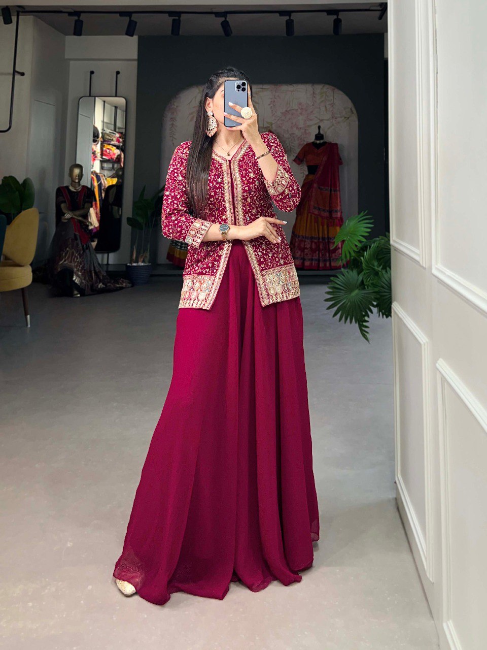 Rani Pink Georgette Sequined Lehenga Choli Set ClothsVilla Main image