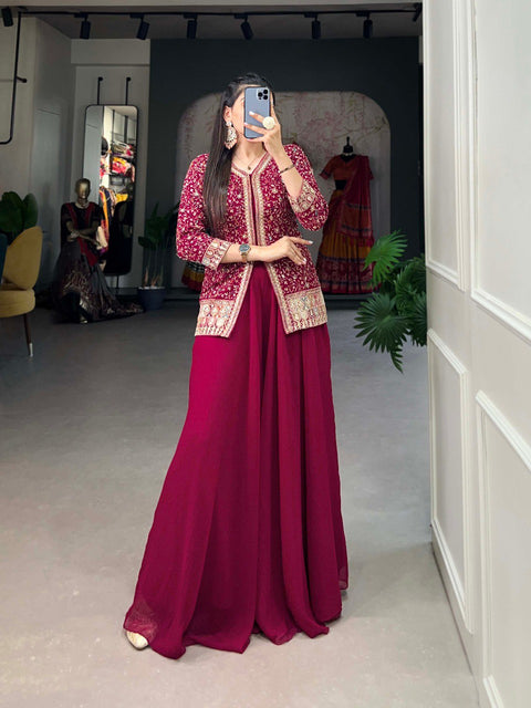 Rani Pink Georgette Sequined Lehenga Choli Set ClothsVilla Main image