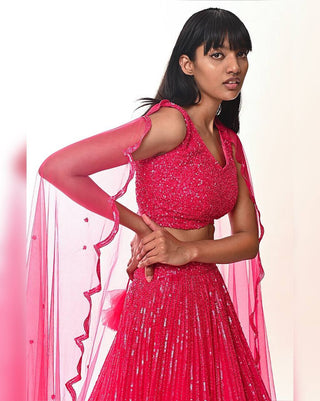 Rani Pink Graceful Double-Layer Net Lehenga Set – Perfect for Wedding Glam ClothsVilla