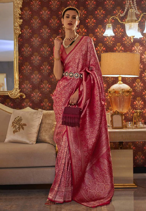 Rani Pink Graceful Kanjivaram Silk Blend Saree – Woven Design ClothsVilla Main image